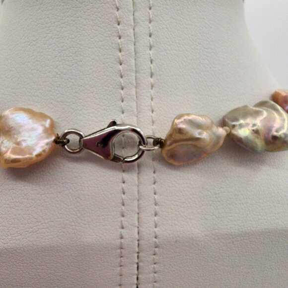 Large Keshi Baroque Pearl Necklace And Bracelet Set, Rainbow Colors 925  SS - Picture 12 of 15